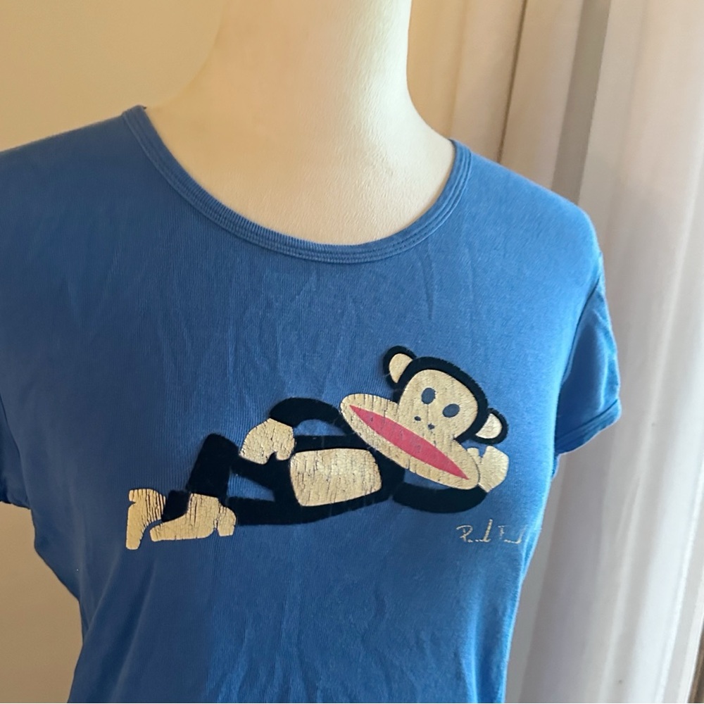 Paul Frank RARE VINTAGE Blue Tiny Ribbed Tee / Relaxed Julius the Monkey Design